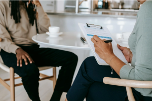 Job seeker going through interview 